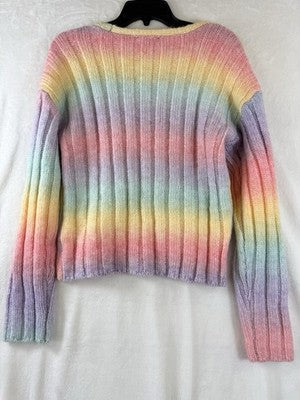 Freshman 1996 Sweater XL Pastel Rainbow V Neck Long Sleeve Knit Top Juniors Wool