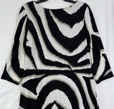 Chicos Size 2 Dress Zebra Print Blouson 3/4 Sleeve Cold Shoulder Womens Large