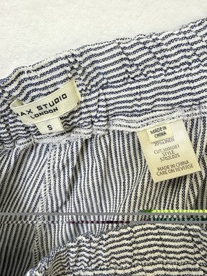 Max Studio London Linen Blend Pants Small Barrel Leg Blue Stripe Pull On