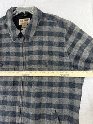 LL Bean Maine Guide Jacket XXL Wool Zip Front Jac-Shirt Gray Blue Plaid Mens