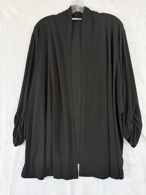 Susan Graver Cardigan 2X Black 3/4 Sleeve Black Open Front Plus Size Women