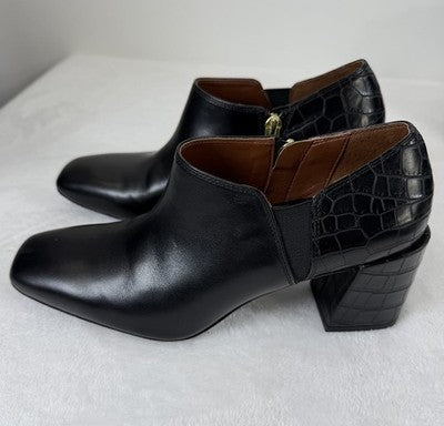 VIONIC Ankle Booties Black 7 Crocodile Block Heel Linda Leather Shorties Croc