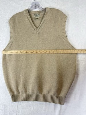 LL Bean Sweater Vest Mens XL Beige 100% Cotton V Neck