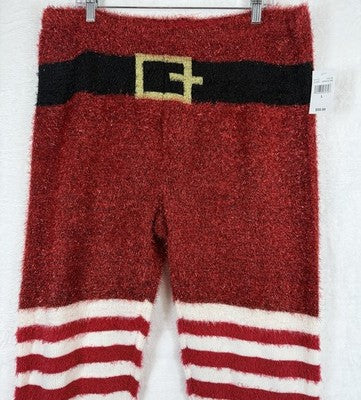 Ugly Christmas Sweater Pants Large Womens Santa Red Tinsel Holiday New NWT