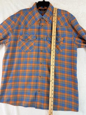 Orvis Troutbum Large Long Sleeve Flannel Shirt Button Down Blue Plaid Mens Trout