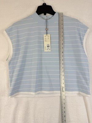 Calia Top XL Crop Mock Neck Knit Blue White Striped New NWT
