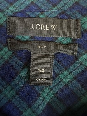 J Crew Boy Fit Shirt 14 Womens Green Blue Plaid Long Sleeve Top Button Up