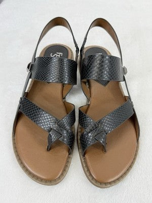 Franco Sarto Sandals 8.5 Womens Black Silver Gans Flat Faux Snakeskin