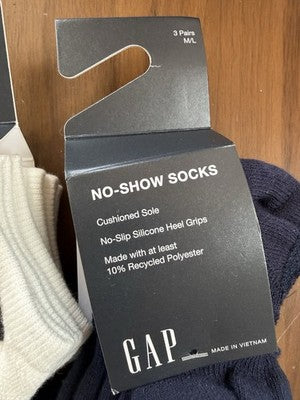 Gap Womens Socks Lot Medium Large No Show Ankle 6 Pairs Navy Blue White New