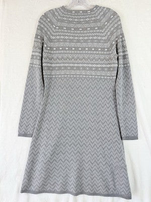 Krimson Klover Sweater Dress Medium Gray Fair Isle Merino Wool Silk Fit Flare