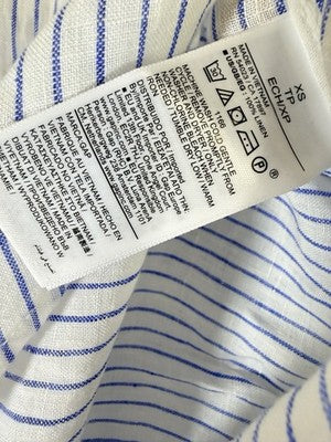 Gap 100% Linen Shirt XS Women Blue Stripe Button Up Long Sleeve Relaxed New