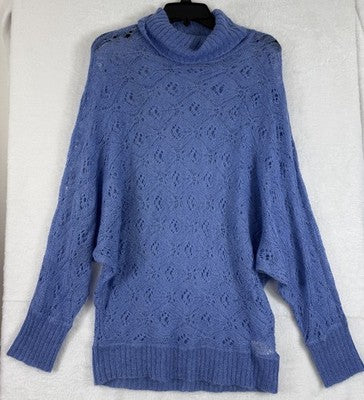 Womens XL Mohair Blend Sweater Blue Dolman Sleeve Cowl Neck Long Sleeve Tops