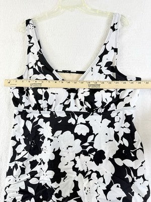 Swimsuits For All 22W Tankini Top Black White Floral Print Flowy Swim Womens 22
