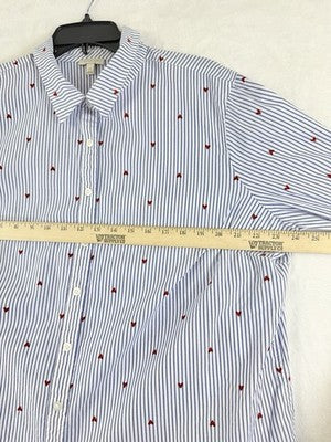 Talbots 2X Tops Womens Blue Hearts Button Up Long Sleeve 100% Cotton