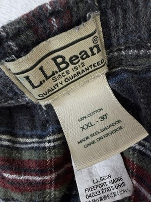 LL Bean Flannel Pajama Pants XXL Mens 30” Gray Plaid Drawstring Sleep PJ Pajamas