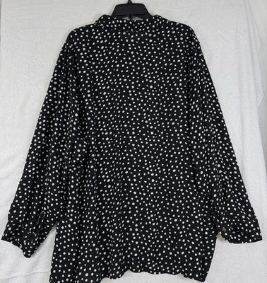 Spense Tops 3X Womens Black White Polka Dot Blouse Gold Button Up Long Sleeve
