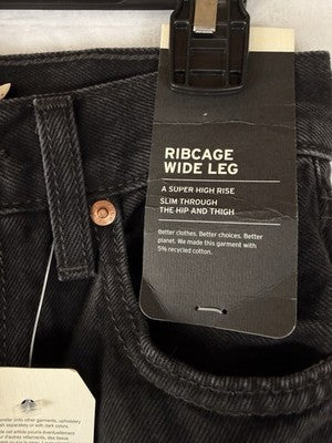 Levis Ribcage Wide Leg Jeans 23 Black High Rise Jeans 23x34 Levi’s New NWT