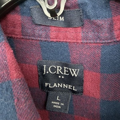 J Crew Flannel Shirt Mens Large Slim Fit Red Blue Check Plaid Long Sleeve Button
