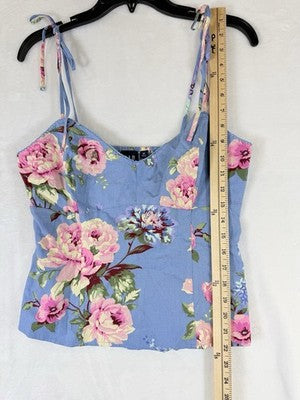 Gap Tops For Women Medium Linen Blend Cami Tie Strap Blue Floral Cottagecore