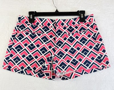 Gap Shorts 4 Petite Womens 3” Pink Blue Geo Print 4P 100% Cotton