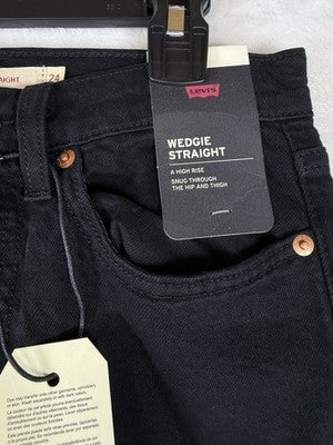 Levis Wedgie Straight 24 Jeans Womens Black Levi’s 24x26 High Rise Denim New NWT