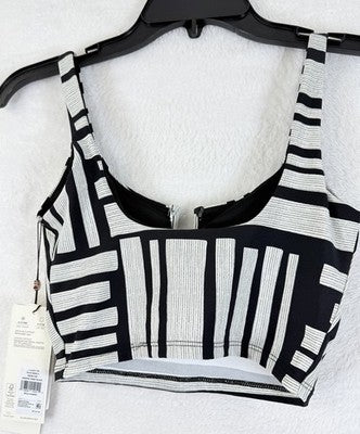 Calia Swim Top XS Longline Bikini Black Gray U Bar Womens