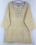 Lime Tree Design Tunic Top Medium Large Block Print Yellow 100% Cotton Women New
