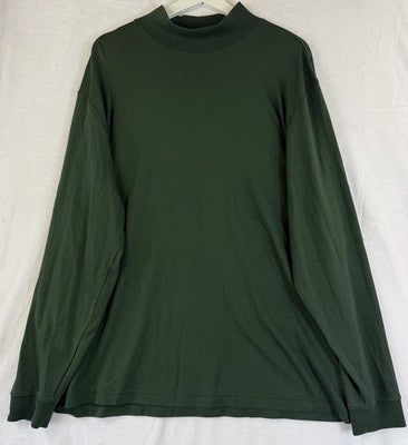 LL Bean Mock Neck Shirt Mens XL Reg Traditional Fit Long Sleeve Green Knit Pima