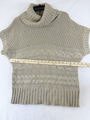 Olsen Europe Sweater 12 Cowl Neck Short Sleeve Beige Cable Knit Womens