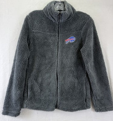 Buffalo Bills Sherpa Fleece Jacket Small Juniors Women Gray Full Zip Mock Neck