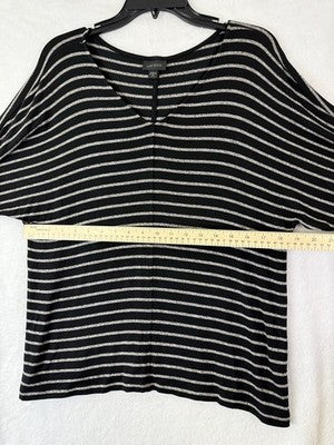 J Jill Wearever Sweater Medium Petite Black Beige Striped Dolman Sleeves Womens