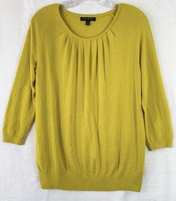 Banana Republic Sweater Women Medium Yellow 3/4 Sleeve Pleated Lightweight Soft
