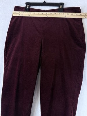 Talbots Velveteen Pants 10 Curvy Burgundy Side Zip Women’s