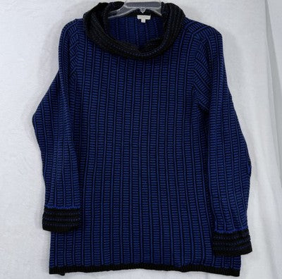 Talbots Sweater Large Black Blue Pullover Funnel Neck Knit Womens Tops