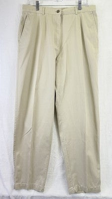 LL Bean Womens Pants 16 Chinos Khakis Tan Beige High Rise Pleated 90s Vintage