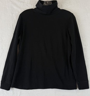 LL Bean Interlock Turtleneck Top Medium Womens Black Knit Long Sleeve Tops