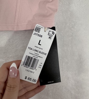 Adidas Womens Yoga Top Large Pink Crop Long Sleeve Workout Shirt NEW