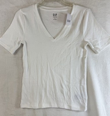 Gap Modern Tee Short Sleeve Small Women White Top V Neck New NWT