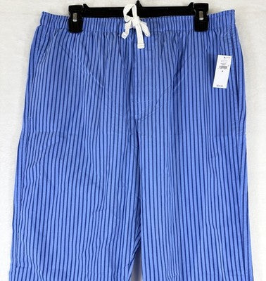 Gap Poplin Pajama Pants Medium Blue Striped Womens 100% Cotton New NWT