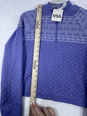 DSG 1/4 Zip Medium Purple Fair Isle Workout Shirt Long Sleeve Womens NEW
