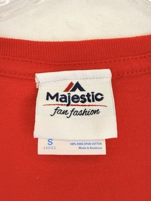 Majestic Cincinnati Reds Womens T Shirt Small Red V-Neck Tee MLB Short Sleeve
