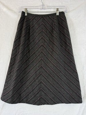 Ann Taylor Loft Skirt 0 A Line Wool Blend Gray Striped Midi