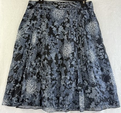 Ann Taylor Midi Skirt Size 10 Blue Floral Flare  Pleated