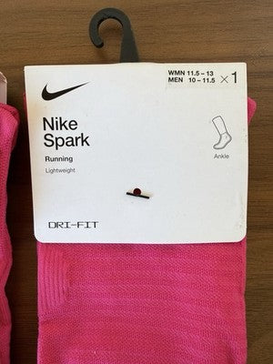 Nike Spark Lightweight Ankle Socks Large Pink Mens 10-11.5 Women 11.5-14 Lot New