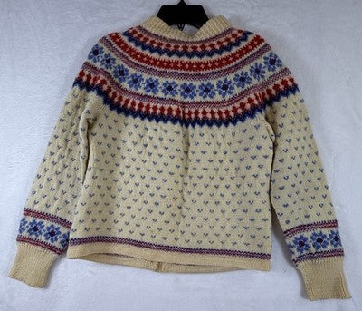 Carroll Reed Wool Cardigan Small Womens Vintage Fair Isle 70s 80s