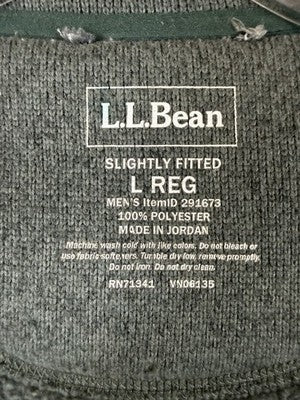 LL Bean Sweater Fleece Full Zip Jacket Mens Large Green Mock Neck Long Sleeve