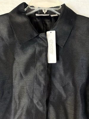 Chicos Shantung Jacket Size 2 Large Womens Black New NWT