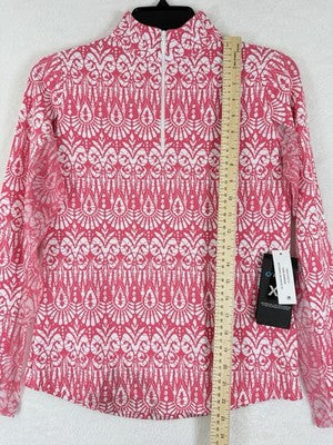 IBKUL Womens Long Sleeve Top XS 1/4 Zip Mock Neck Pink Barbara Golf