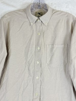 LL Bean Shirt Womens Small Oxford Button Down Ping Beige Long Sleeve 100% Cotton