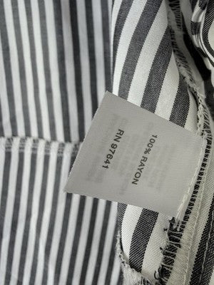 J Jill Large Top Tunic Blouse Gray White Stripe Lightweight Long Sleeve Roll Tab
